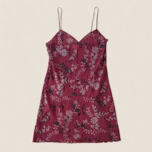 Calvin Klein Burgundy Floral Print V-Neck Spaghetti Strap Slip Dress Size Medium